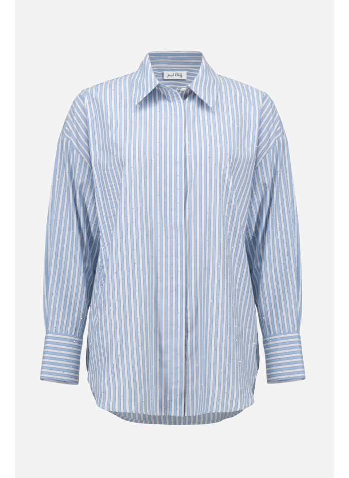 Joseph Ribkoff 261931 Koszula w biało-niebieskie paski zdobiona dżetami