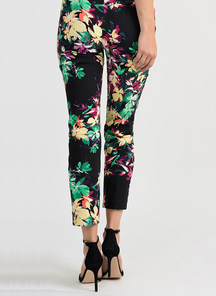 Joseph Ribkoff 201390 Czarne spodnie w kwiecisty wzór.