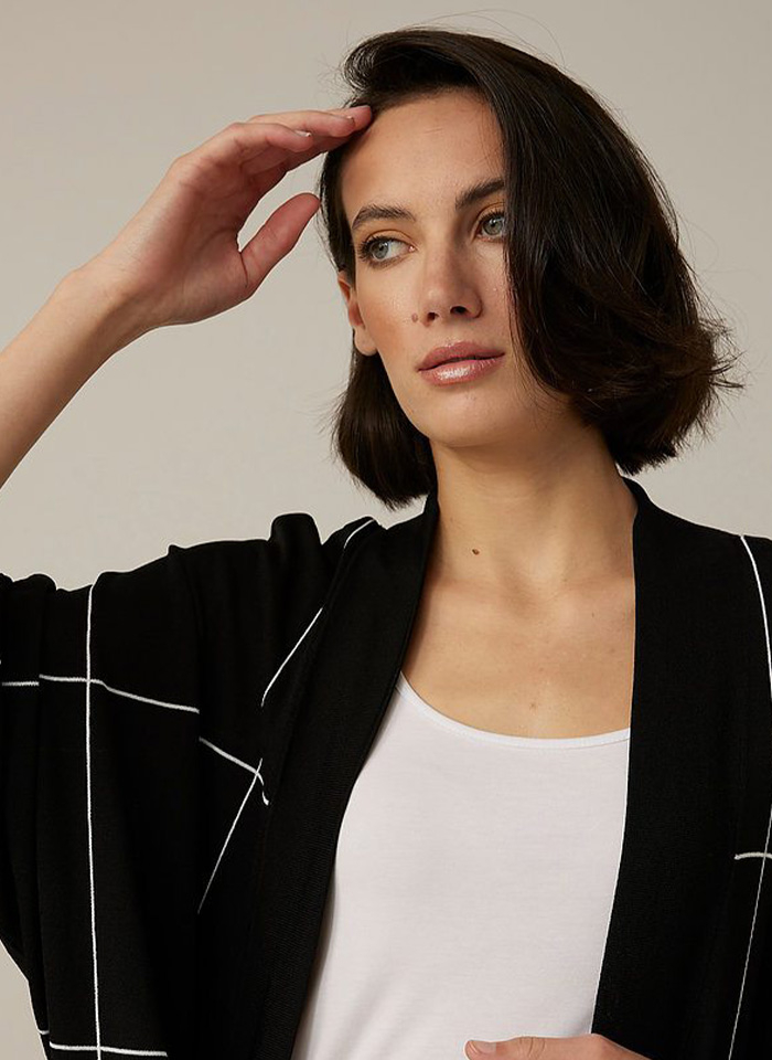 Joseph Ribkoff. Dzianinowy kardigan - wzór kraty 2 kolory