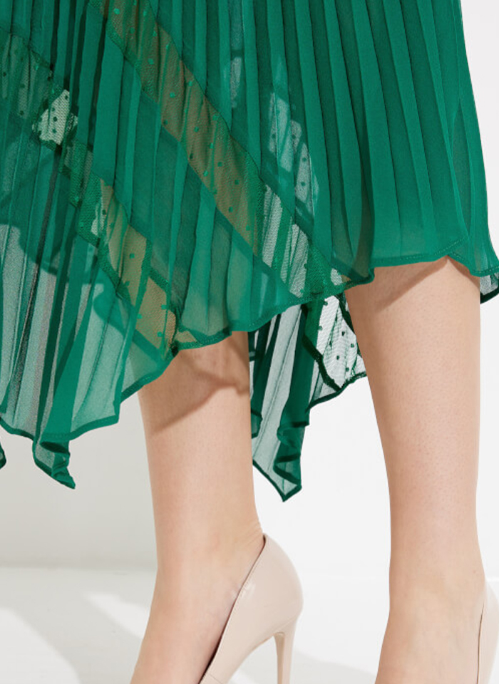 Joseph Ribkoff, Zielona sukienka w plisy z koronką.
