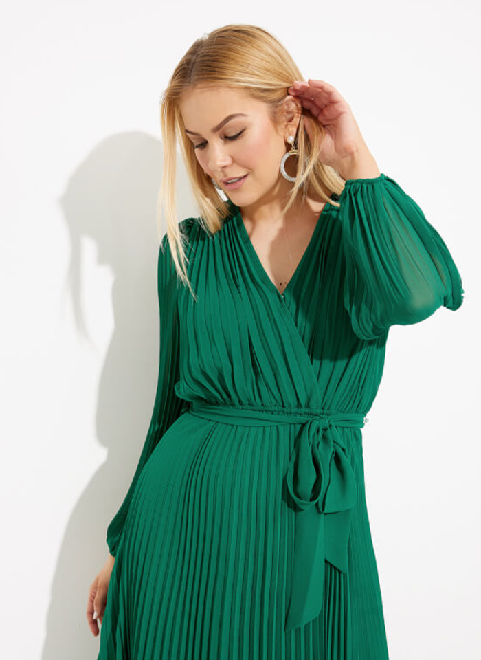 Joseph Ribkoff, Zielona sukienka w plisy z koronką.