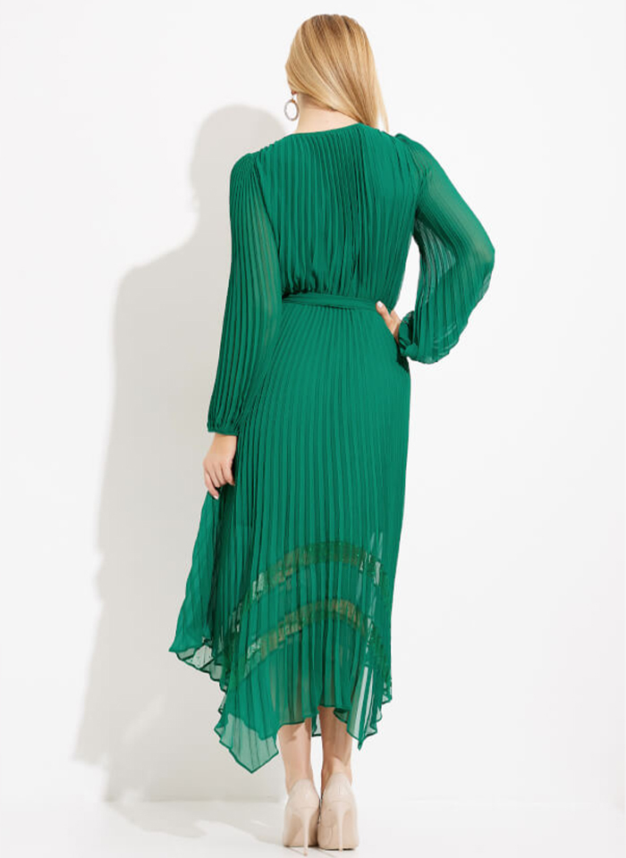 Joseph Ribkoff, Zielona sukienka w plisy z koronką.