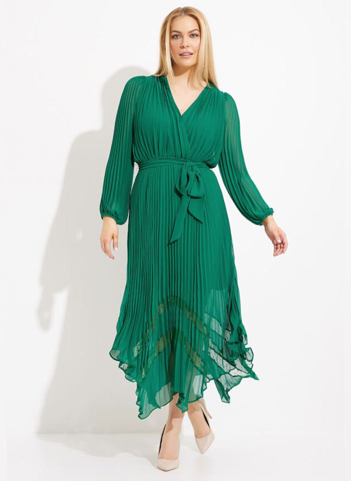 Joseph Ribkoff, Zielona sukienka w plisy z koronką.