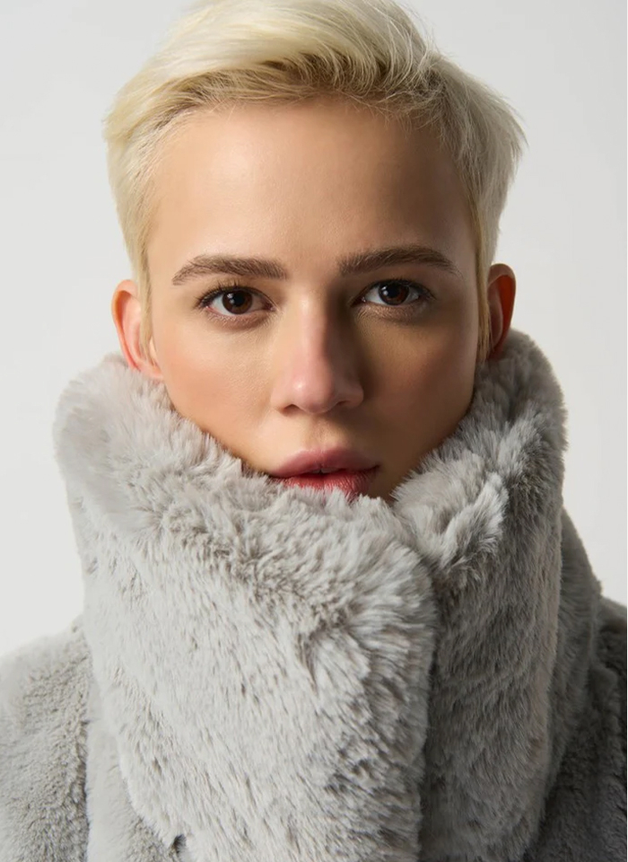 Joseph Ribkoff 233900 Efektowne dwustronne srebrno-szary futerko