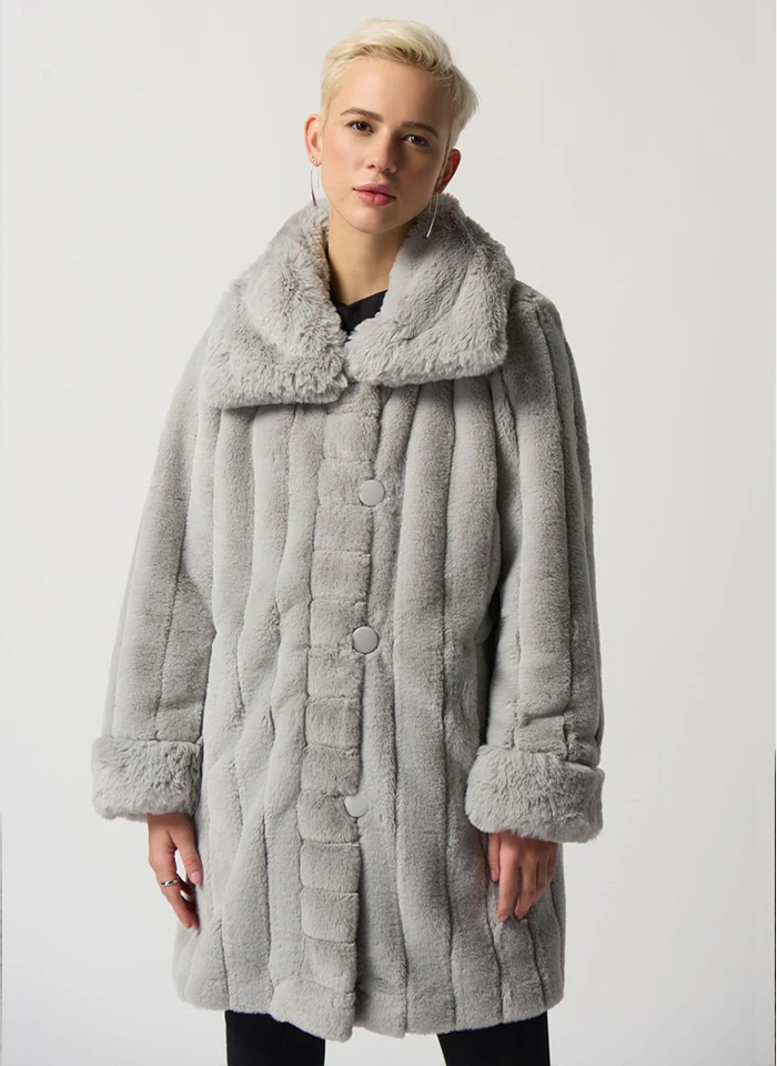 Joseph Ribkoff 233900 Efektowne dwustronne srebrno-szary futerko