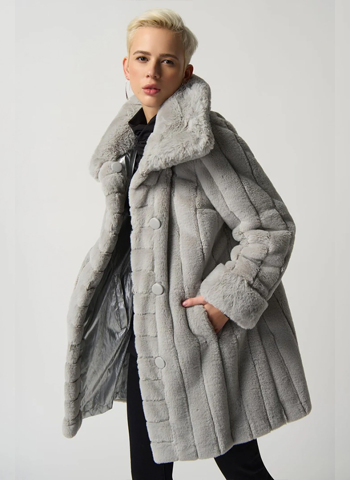 Joseph Ribkoff 233900 Efektowne dwustronne srebrno-szary futerko