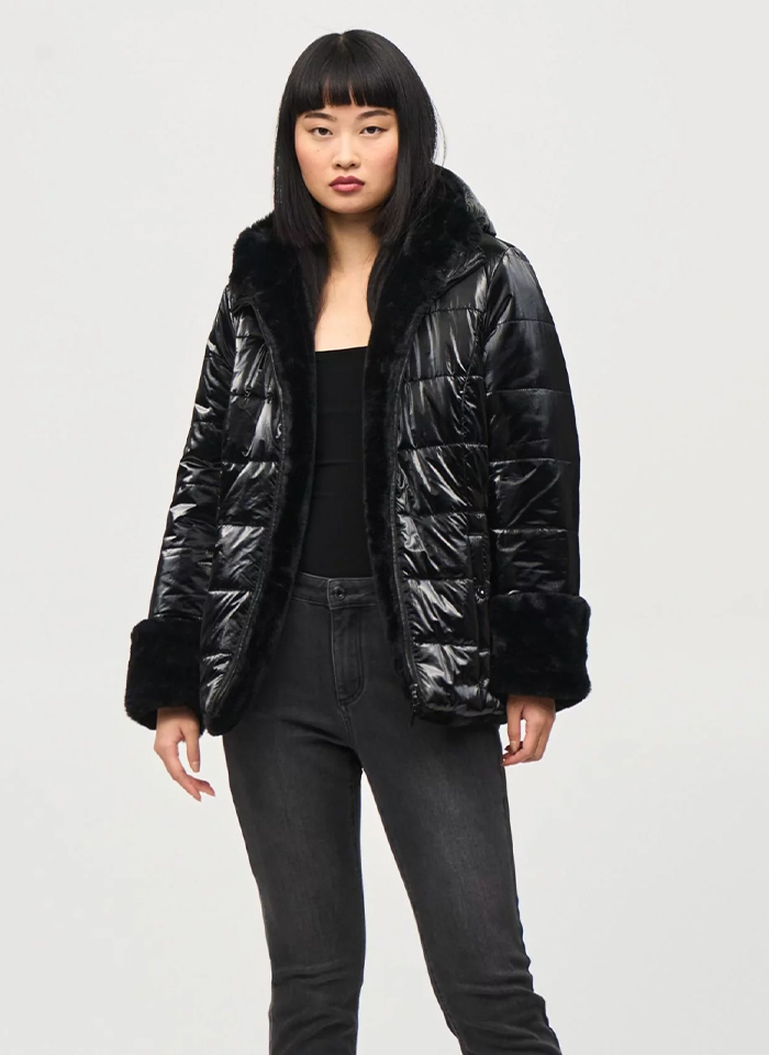 Joseph Ribkoff 233937 Czarna, dwustronna kurtka z kapturem