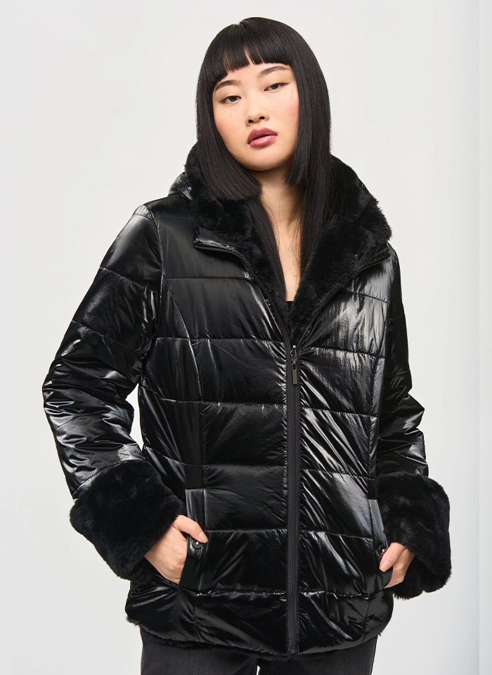 Joseph Ribkoff 233937 Czarna, dwustronna kurtka z kapturem