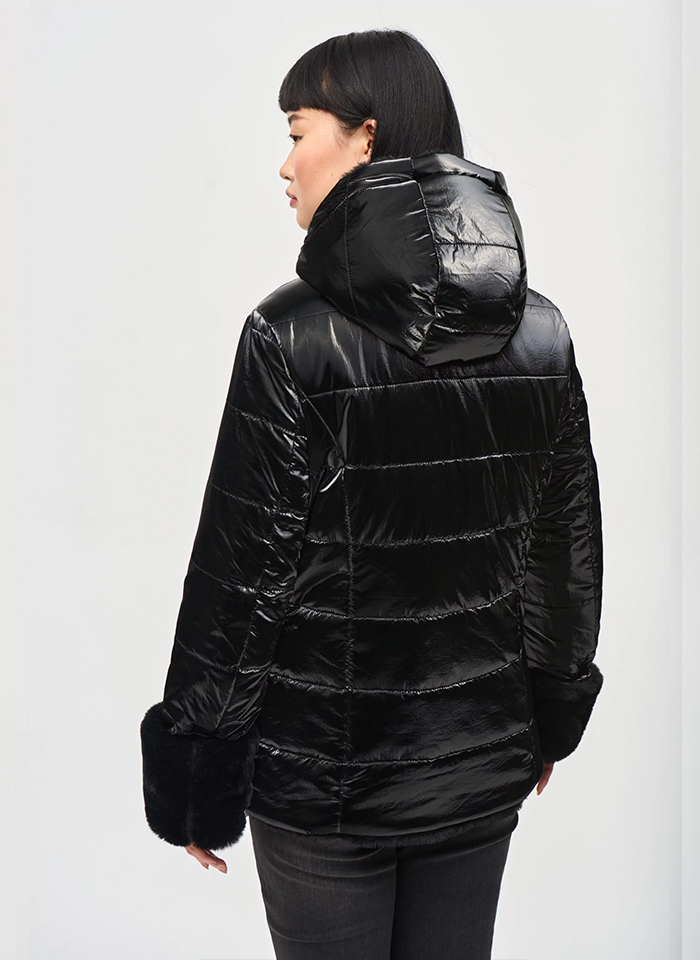 Joseph Ribkoff 233937 Czarna, dwustronna kurtka z kapturem