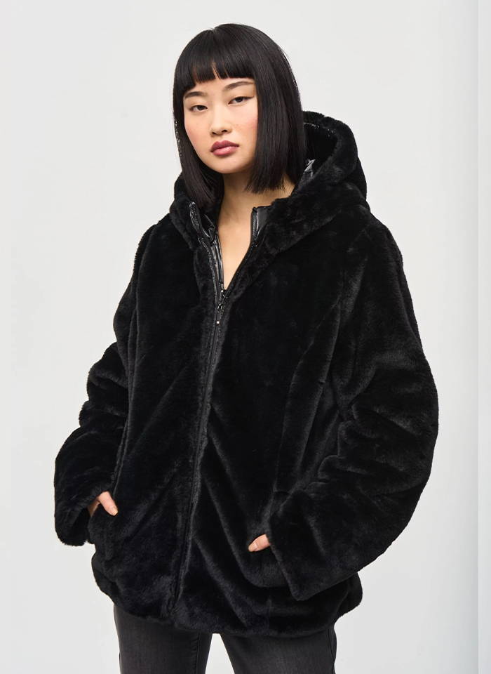 Joseph Ribkoff 233937 Czarna, dwustronna kurtka z kapturem