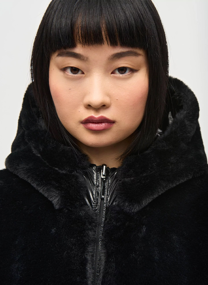 Joseph Ribkoff 233937 Czarna, dwustronna kurtka z kapturem