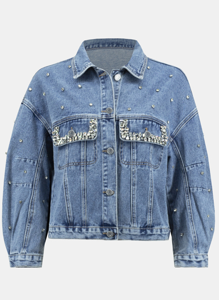 Joseph Ribkoff. Jeansowa katana zdobiona kamykami.