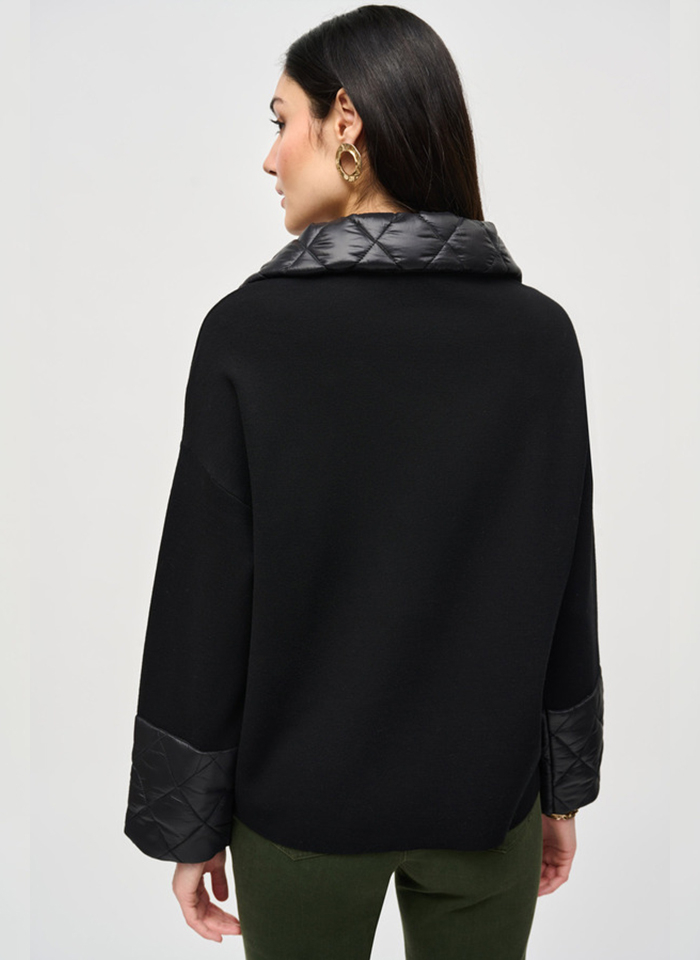 Joseph Ribkoff. Czarna kurtka z pikowanym wykończeniem.