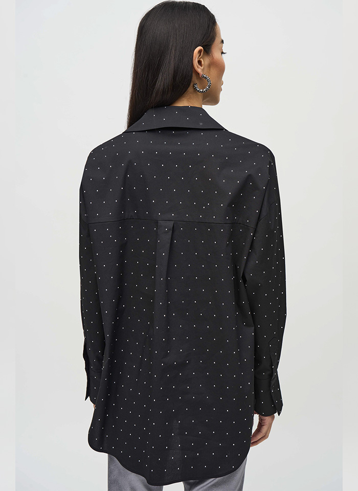 Joseph Ribkoff 244950 Stylowa koszula o luźnym kroju zdobiona cyrkoniami czarna