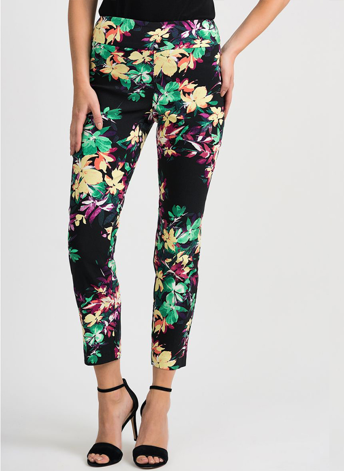 Joseph Ribkoff 201390 Czarne spodnie w kwiecisty wzór.