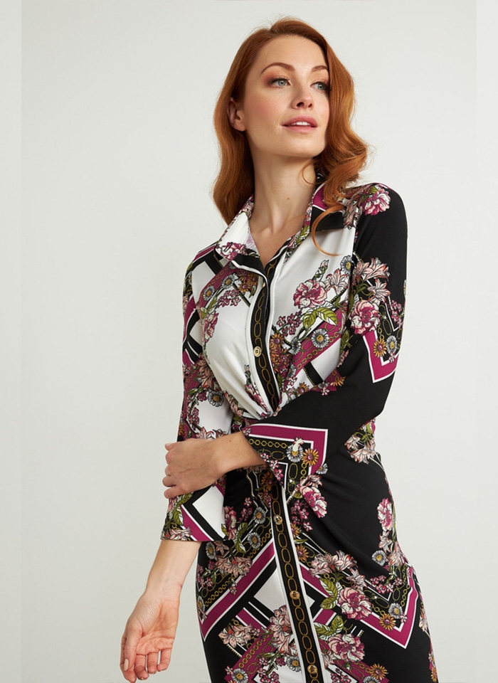 Joseph Ribkoff, Kolorowa sukienka z kołnierzykiem.