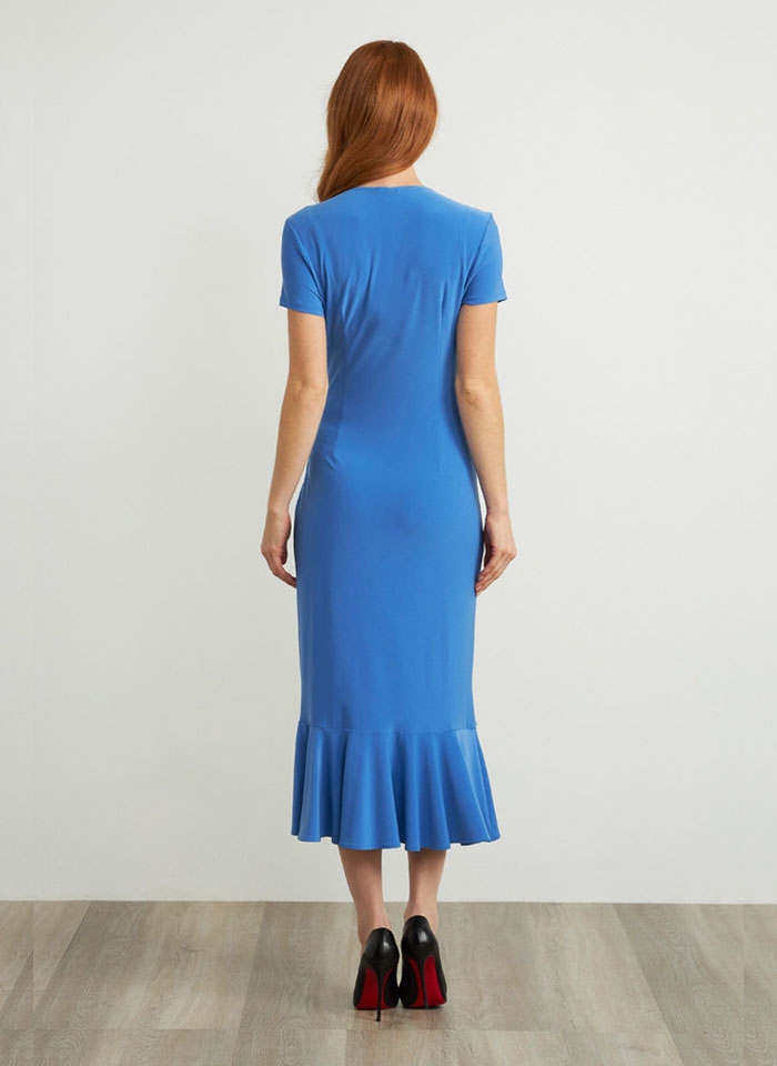 Joseph Ribkoff, Niebieska sukienka midi ze skośna falbaną