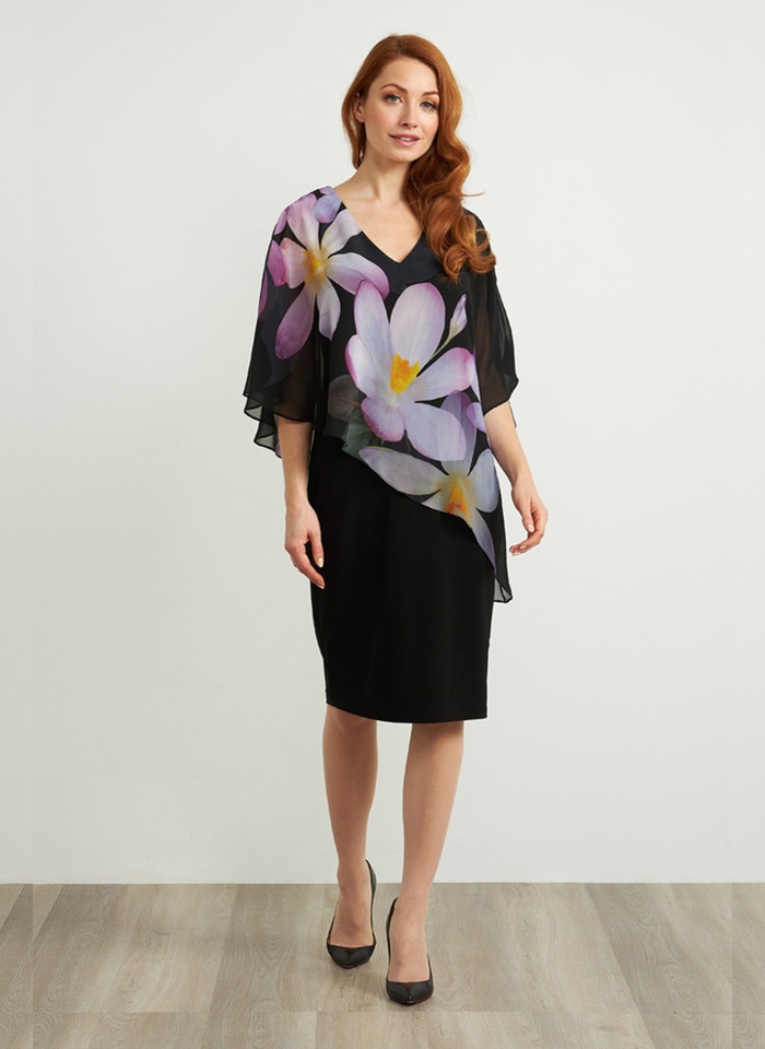 Joseph Ribkoff, Sukienka z asymetryczna narzutką w kwiaty