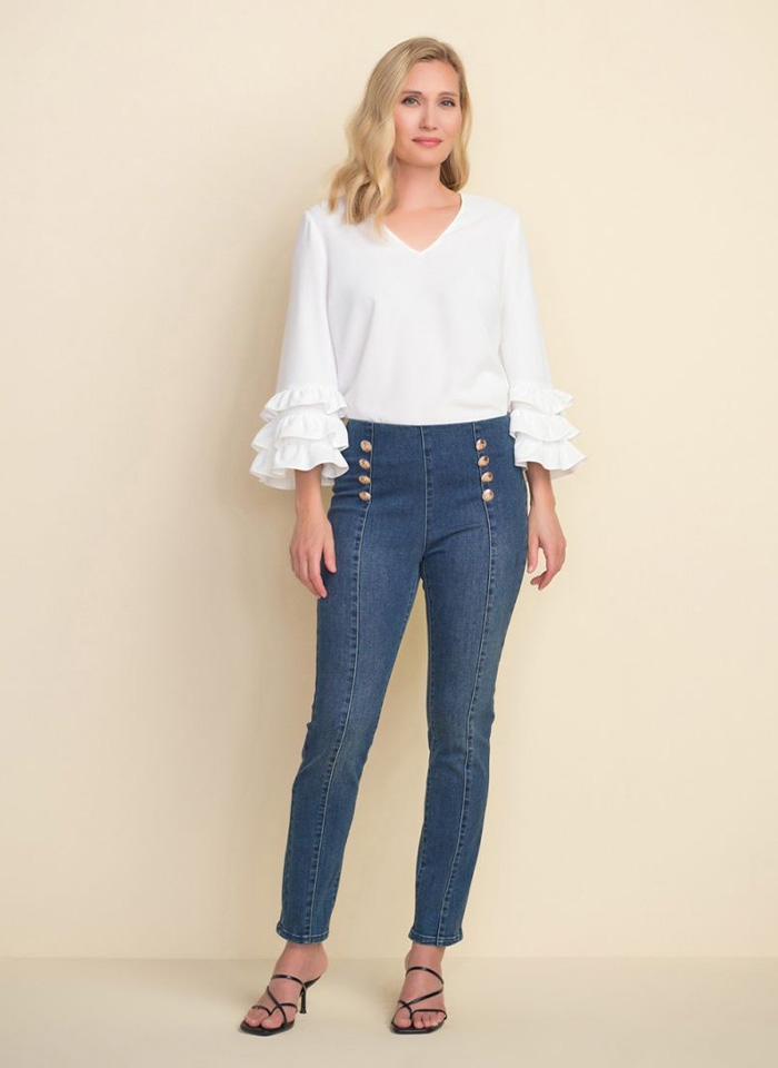 Joseph Ribkoff 212902 Spodnie dżinsowe ze złotymi guzikami.