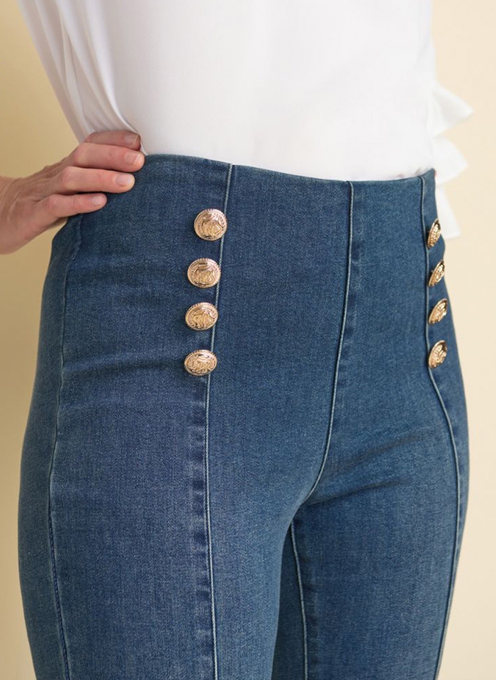 Joseph Ribkoff 212902 Spodnie dżinsowe ze złotymi guzikami.