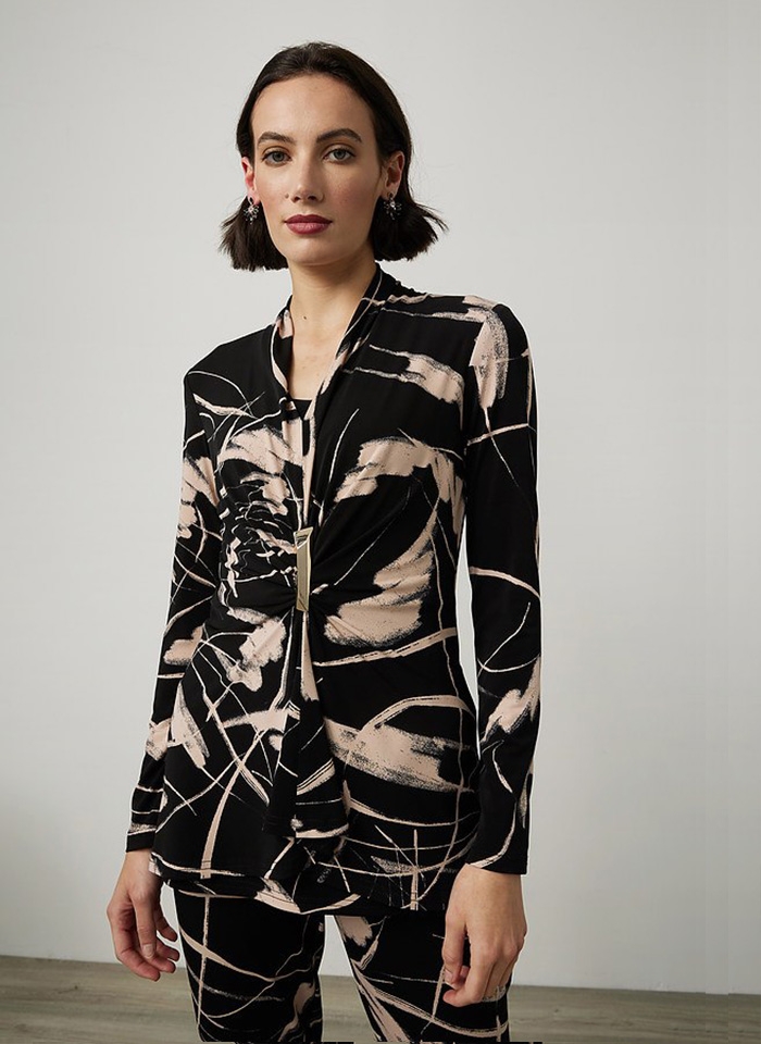 Joseph Ribkoff. Czarna bluzka w beżowy wzór.