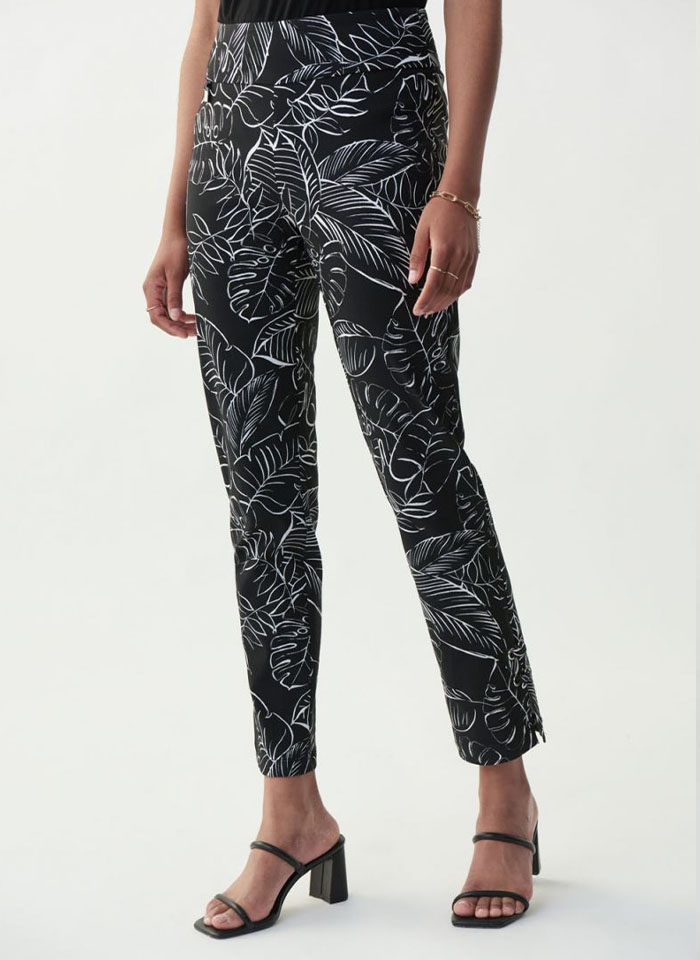 Joseph Ribkoff, Letnie spodnie w biały roślinny print.