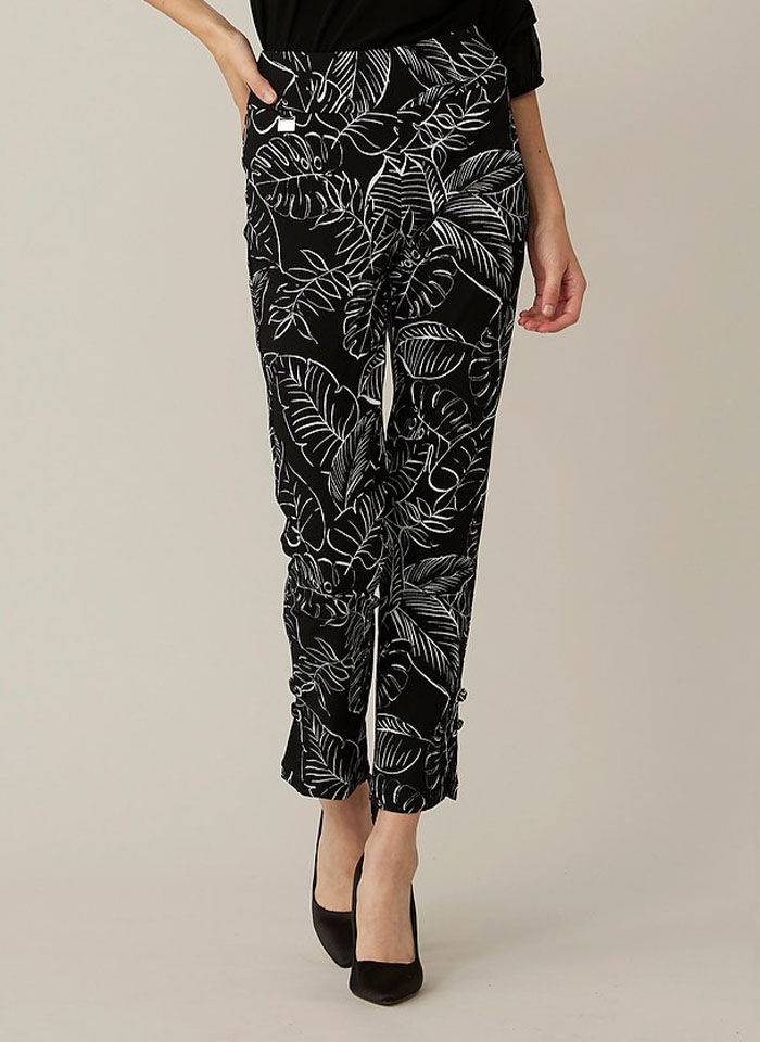 Joseph Ribkoff, Letnie spodnie w biały roślinny print.