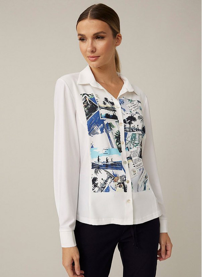 Joseph Ribkoff, Koszulowa bluzka z niebieskim pocztówkowym printem.