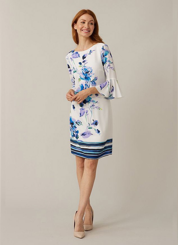 Joseph Ribkoff. Biała sukienka w kwiecisty wzór,