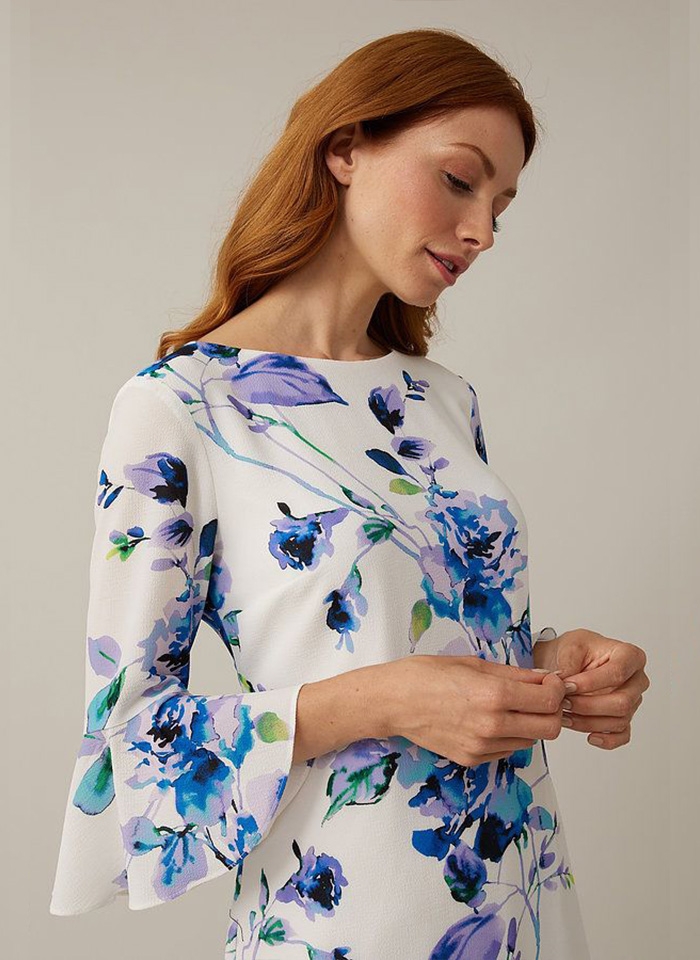 Joseph Ribkoff. Biała sukienka w kwiecisty wzór,