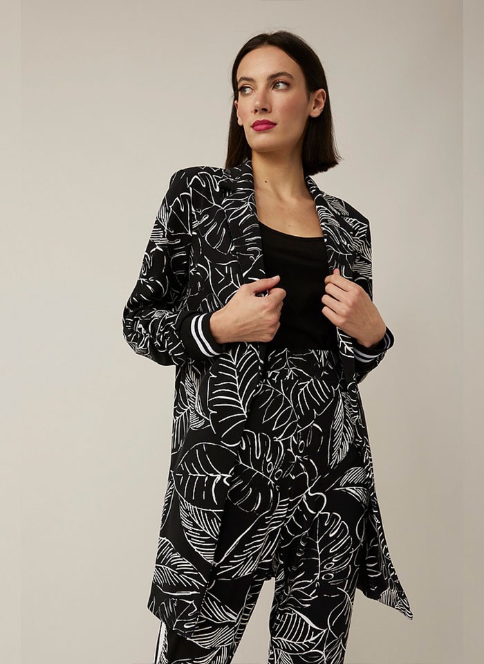 Joseph Ribkoff, Czarny żakiet w biały roślinny print.