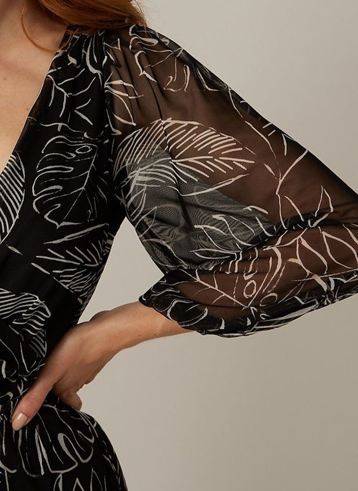 Joseph Ribkoff, Sukienka midi z białym roślinnym motywem.