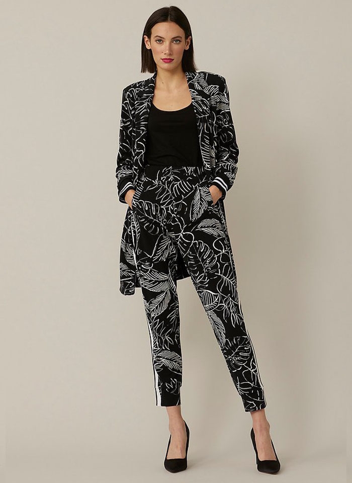 Joseph Ribkoff, Czarny żakiet w biały roślinny print.
