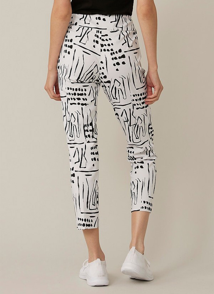 Joseph Ribkoff, Białe spodnie w czarny nowoczesny wzór.