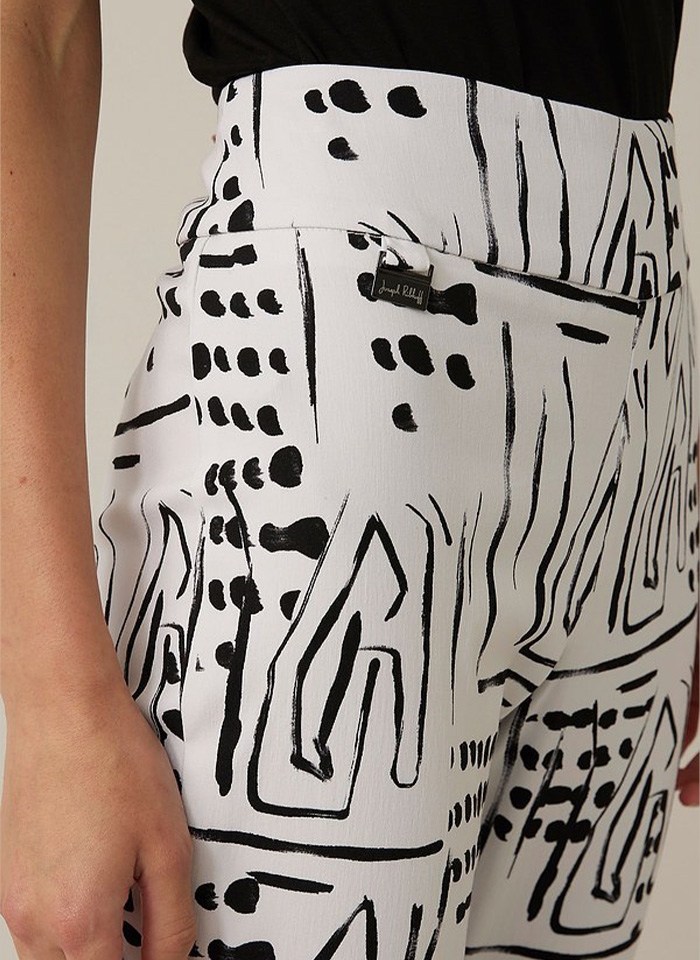 Joseph Ribkoff, Białe spodnie w czarny nowoczesny wzór.