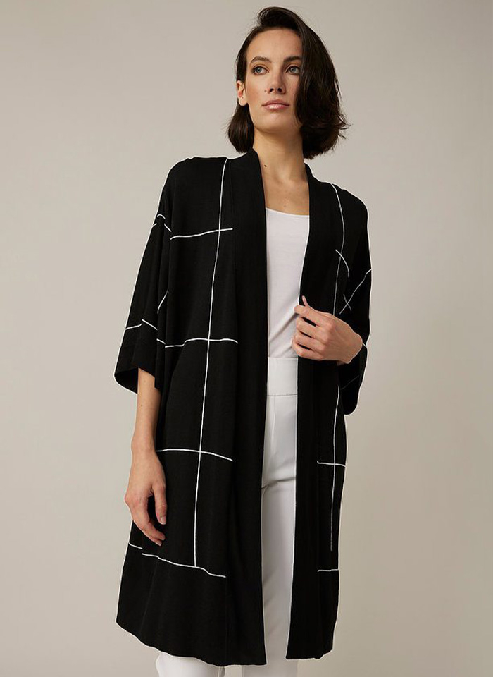 Joseph Ribkoff. Dzianinowy kardigan - wzór kraty 2 kolory