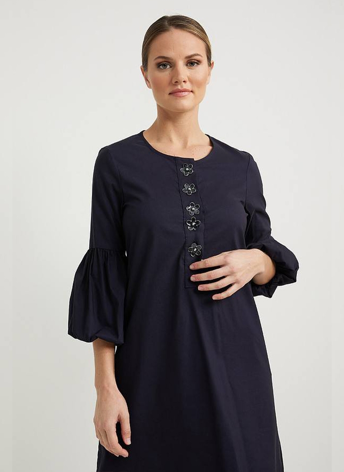 Joseph Ribkoff. Granatowa sukienka z ozdobnymi guzikami.