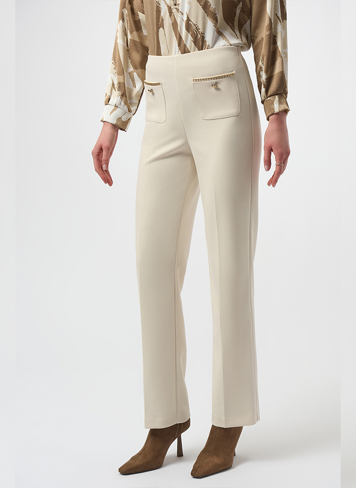 Joseph Ribkoff 254043 Klasyczne, spodnie ze złotymi łańcuszkami 2 kolory.