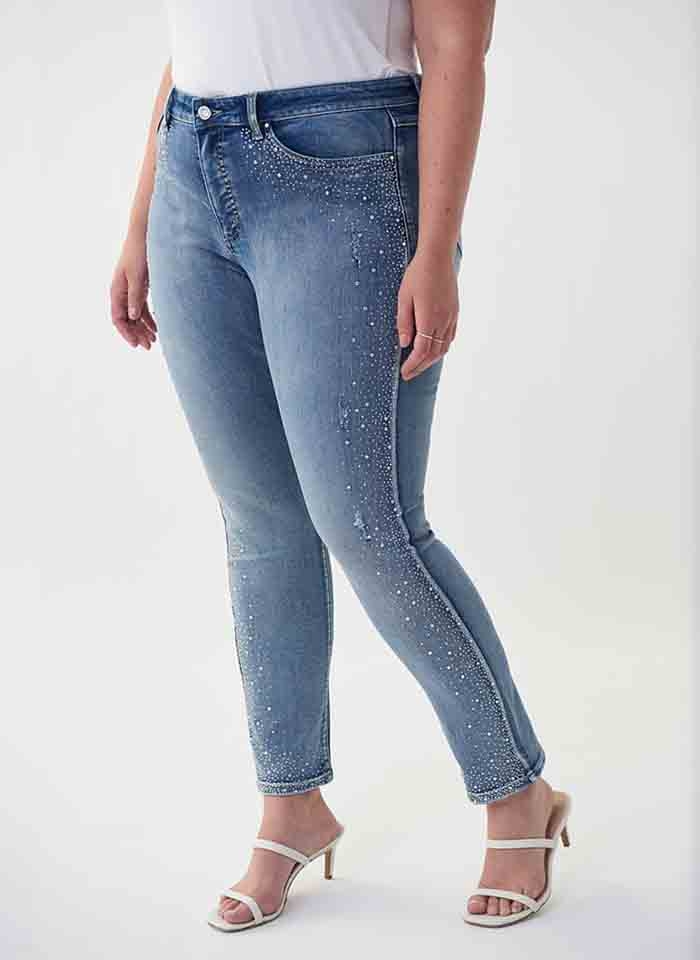 Joseph Ribkoff, Niebieskie spodnie dżinsowe z kamyczkami.