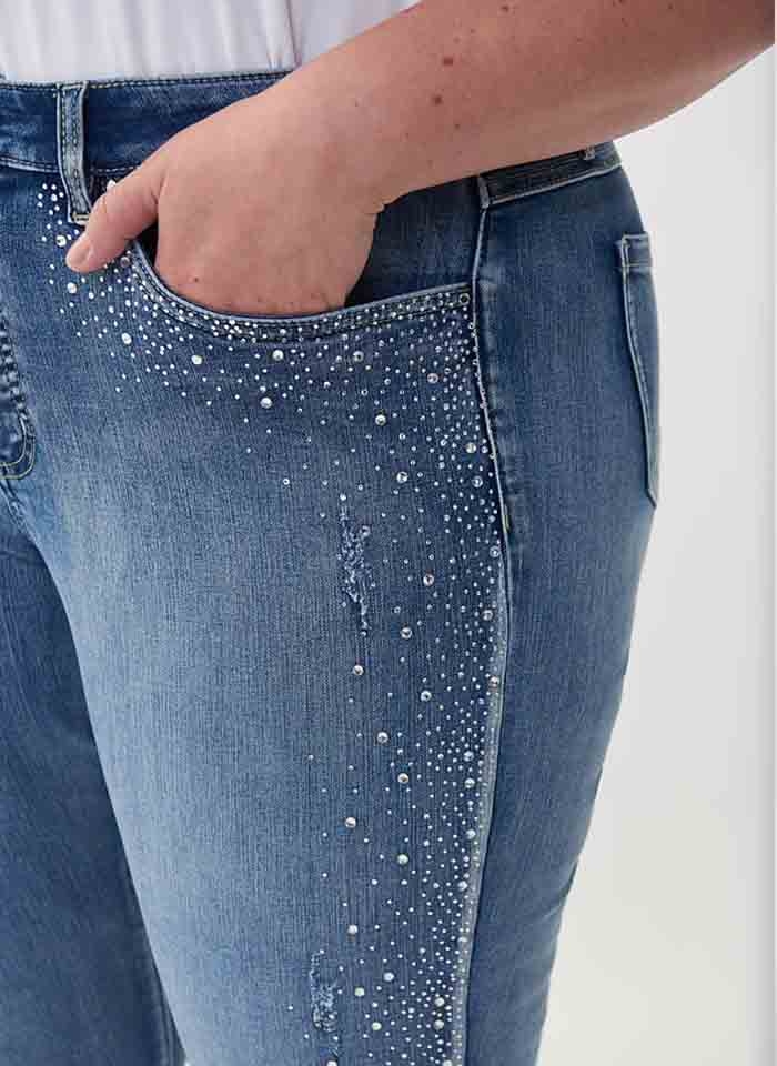 Joseph Ribkoff, Niebieskie spodnie dżinsowe z kamyczkami.