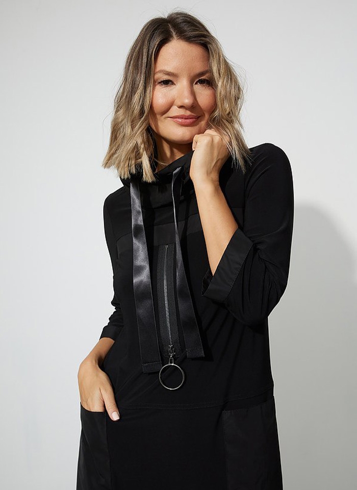 Joseph Ribkoff. Czarna sukienka w sportowym stylu.