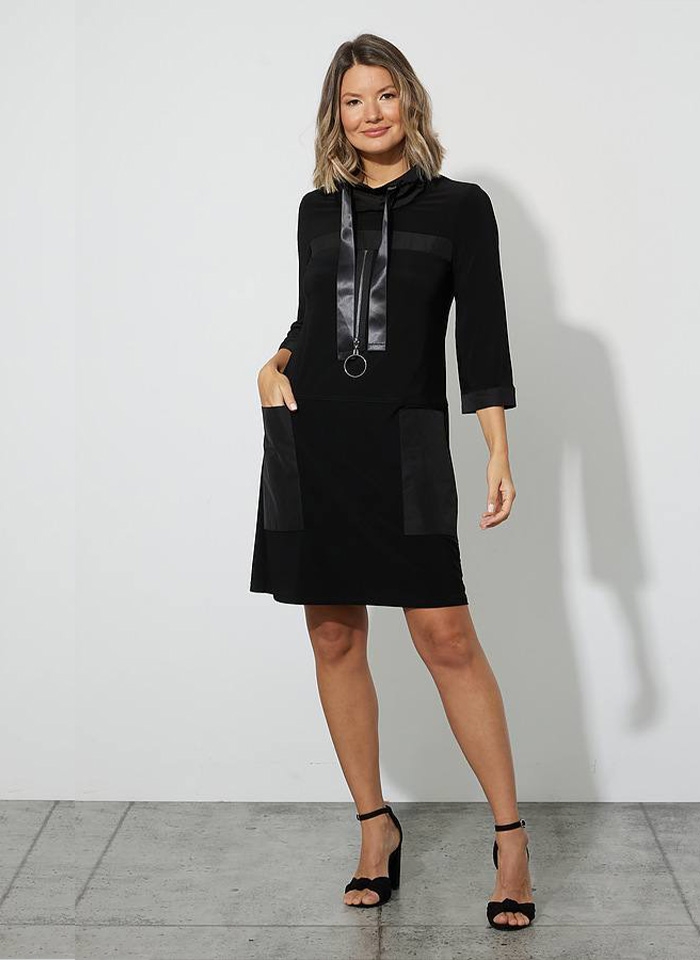 Joseph Ribkoff. Czarna sukienka w sportowym stylu.