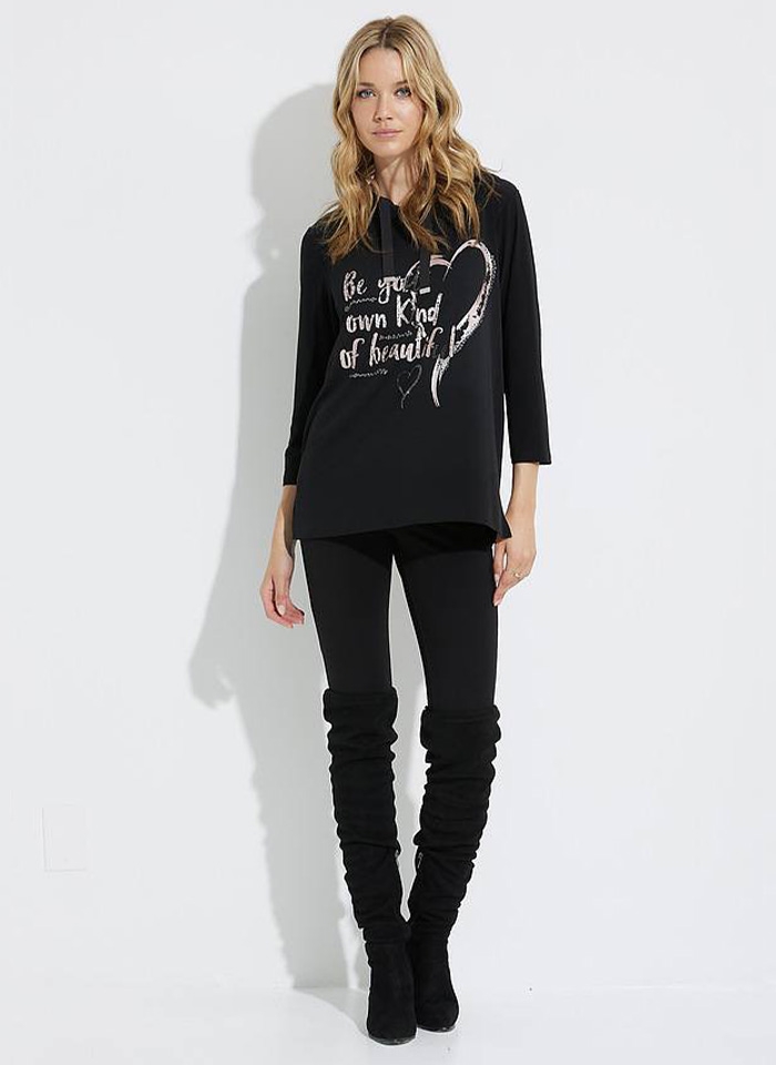 Joseph Ribkoff 223193 Czarna bluza z kapturem w pudełkowym fasonie.