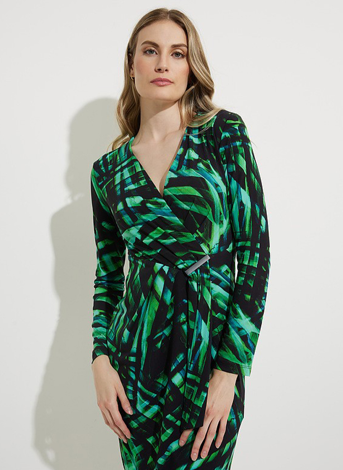 Joseph Ribkoff, Sukienka w odcieniach zieleni z długim rękawem