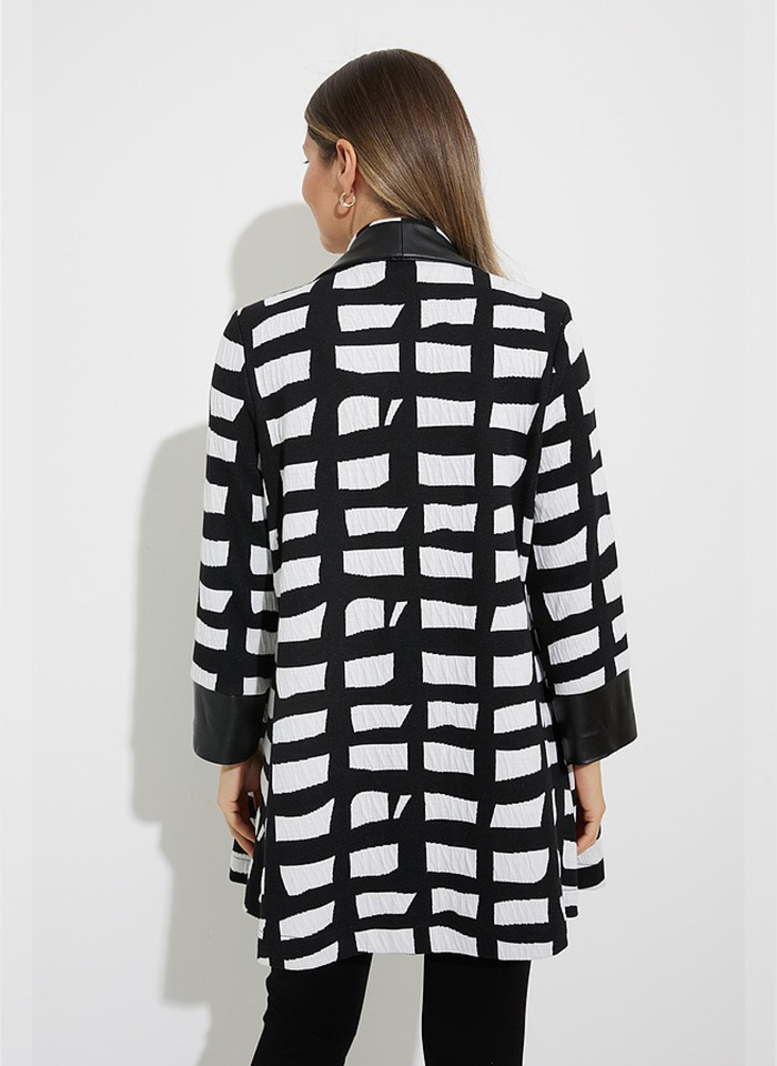 Joseph Ribkoff. Czarny kardigan w biały, geometryczny wzór.