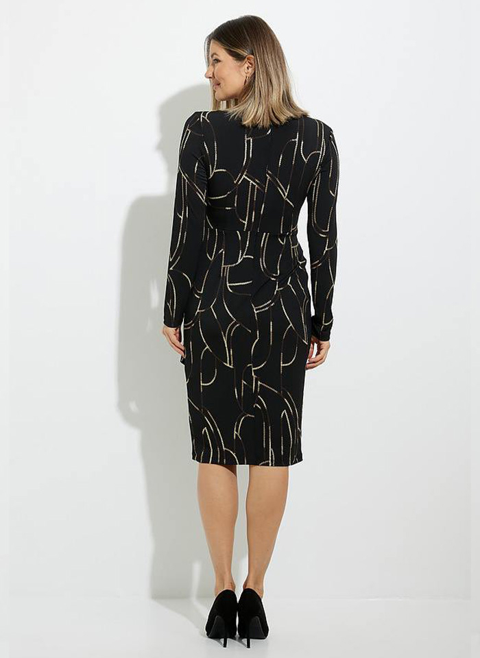 Joseph Ribkoff, Czarna sukienka ze złotym wzorem.