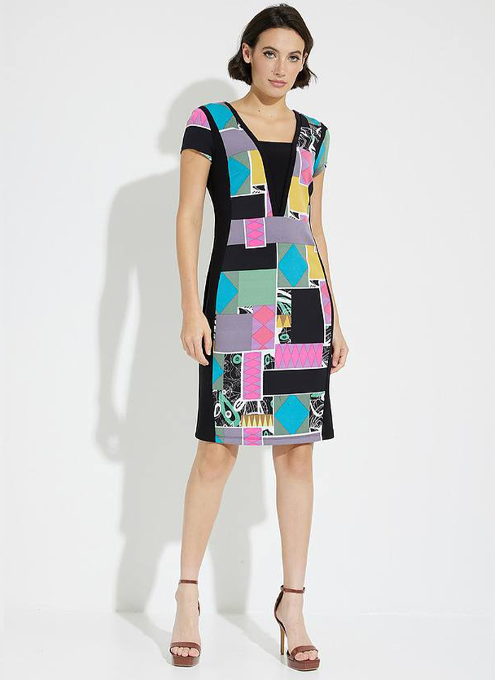 Joseph Ribkoff, Sukienka w kolorowy geometryczny wzór.