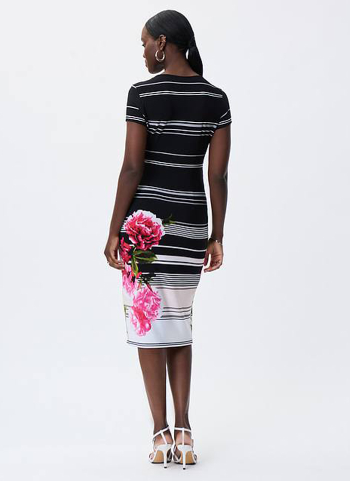 Joseph Ribkoff. Dopasowana sukienka z krótkim rękawem.