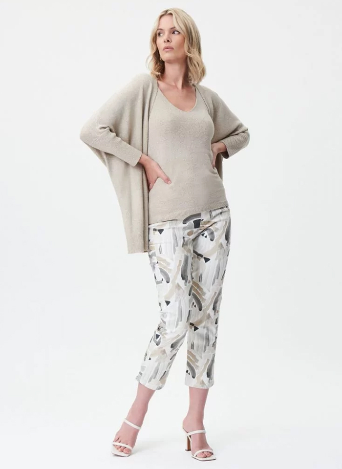 Joseph Ribkoff 232913 Białe spodnie w beżowo-szary wzór