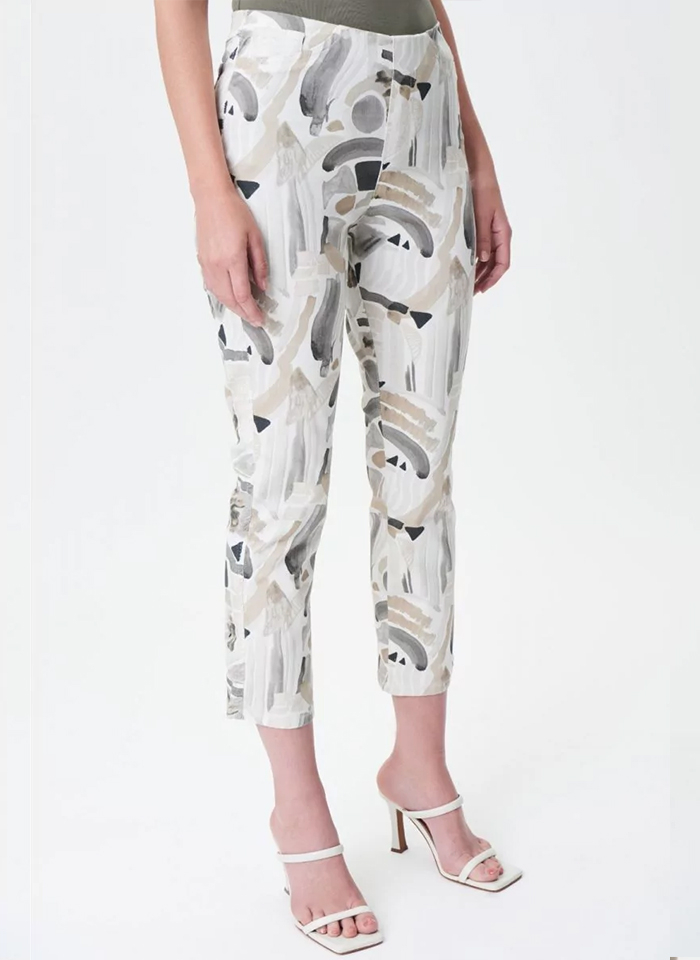 Joseph Ribkoff 232913 Białe spodnie w beżowo-szary wzór